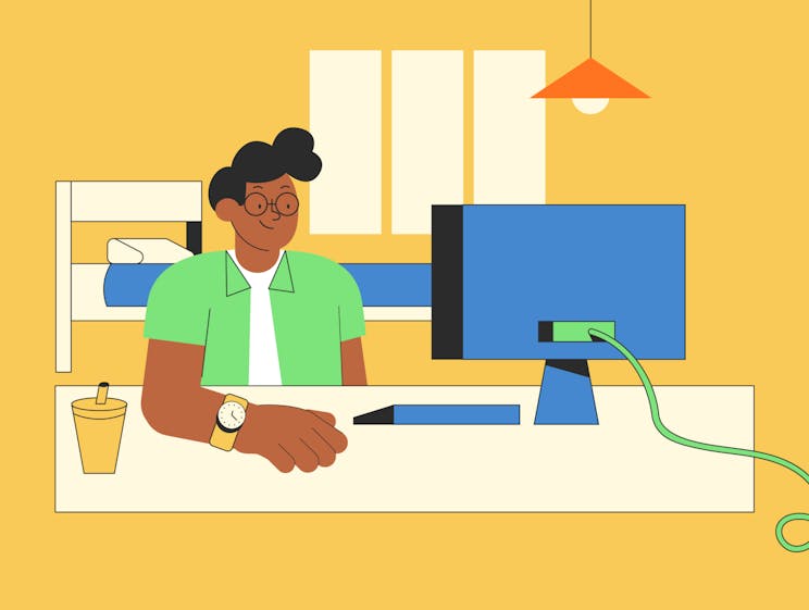 Illustration of a freelancer writing a cold email.